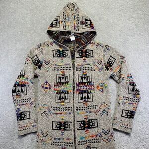 Northern Angel Cardigan Long Sweater Womens M Aztec Hooded Knit Open Front